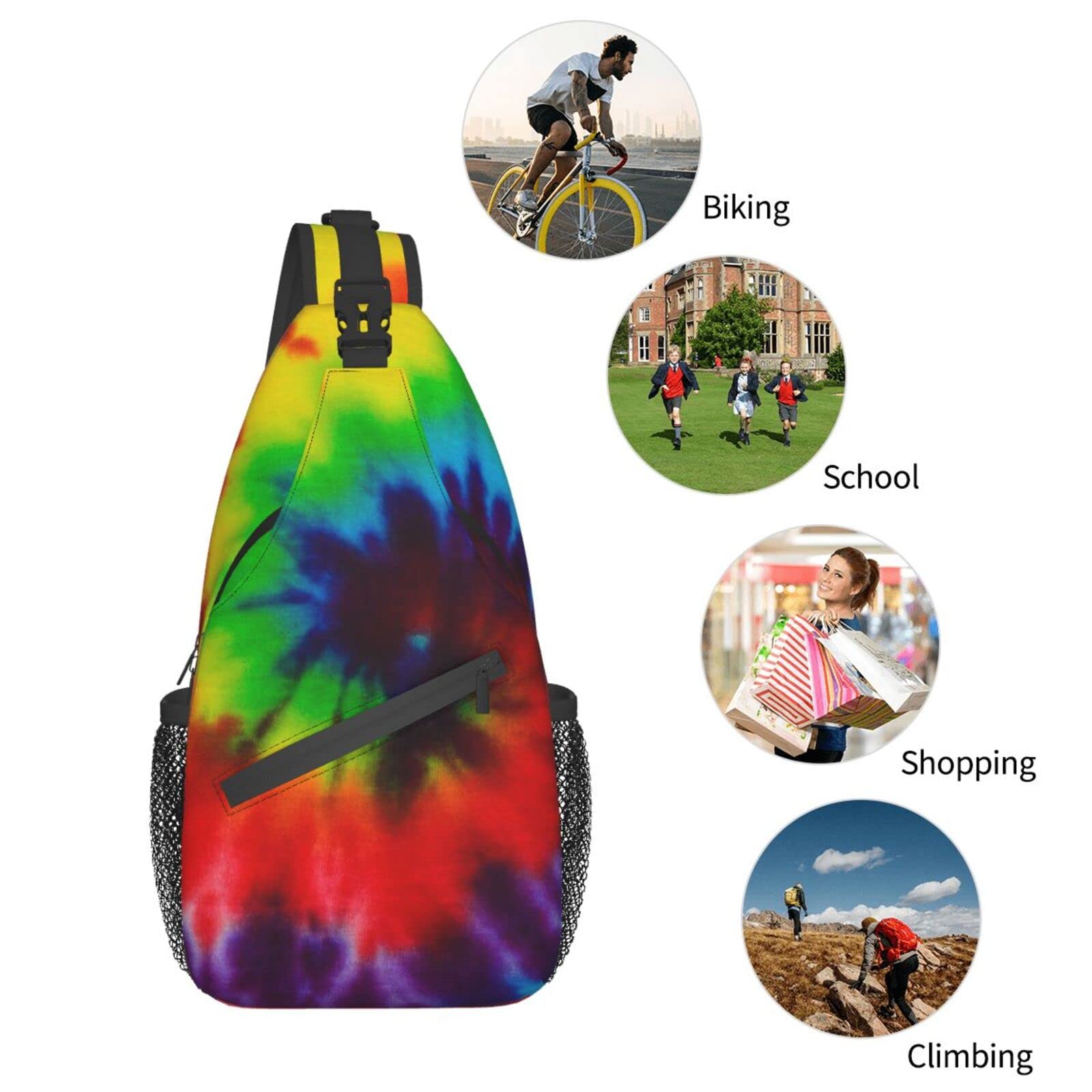 AMRANDOM Small Anti-Theft Crossbody Sling Backpack - Lightweight Chest Shoulder Bag for Travel, Hiking & Daily Use (Tie Dye)