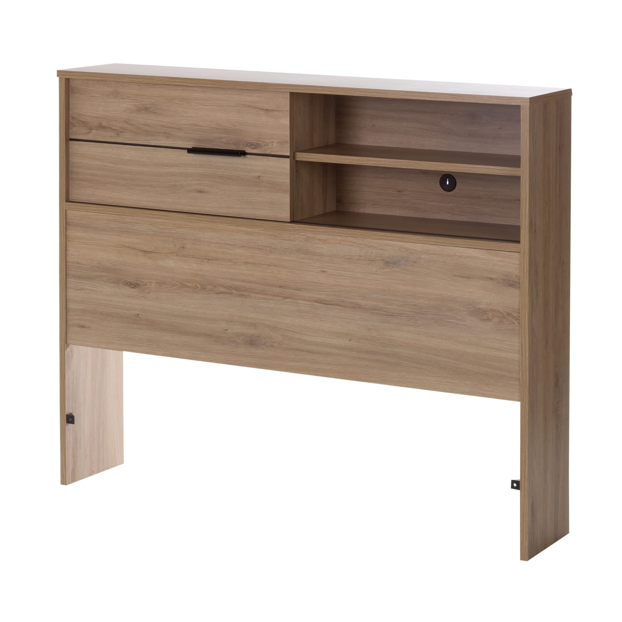 South Shore Fynn Twin Size Headboard with Storage - Rustic Oak Finish for Bedroom Organization & Space Saving