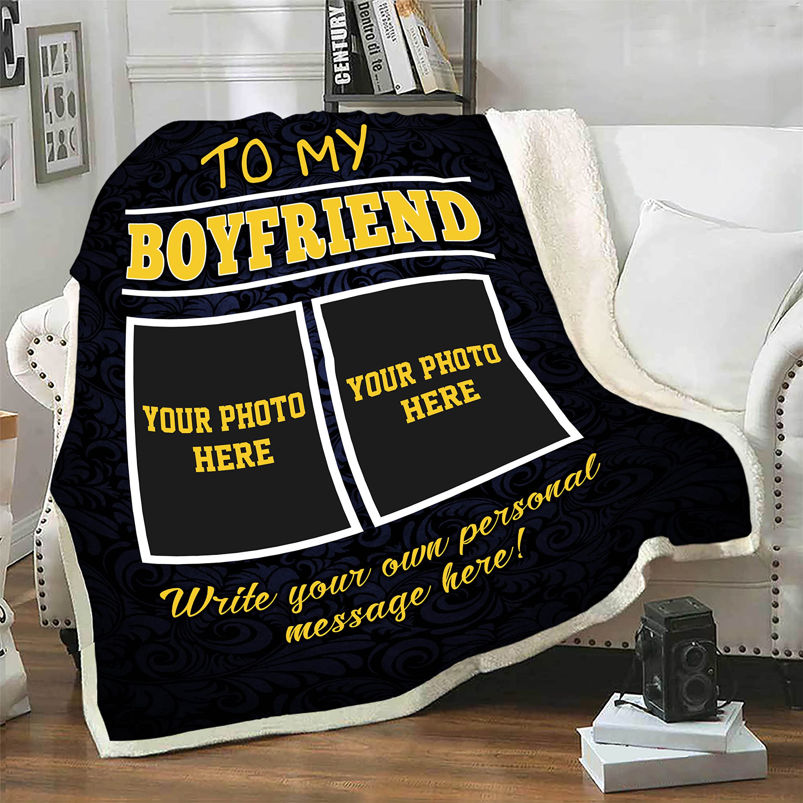 Custom Couple Photo Blanket - Personalized Anniversary Gift for Him/Her - Valentine's Day, Birthday & Christmas Present - Ultra Soft & Warm Fleece Throw Blanket - Perfect for Cuddling, Home Decor & Romantic Gifts