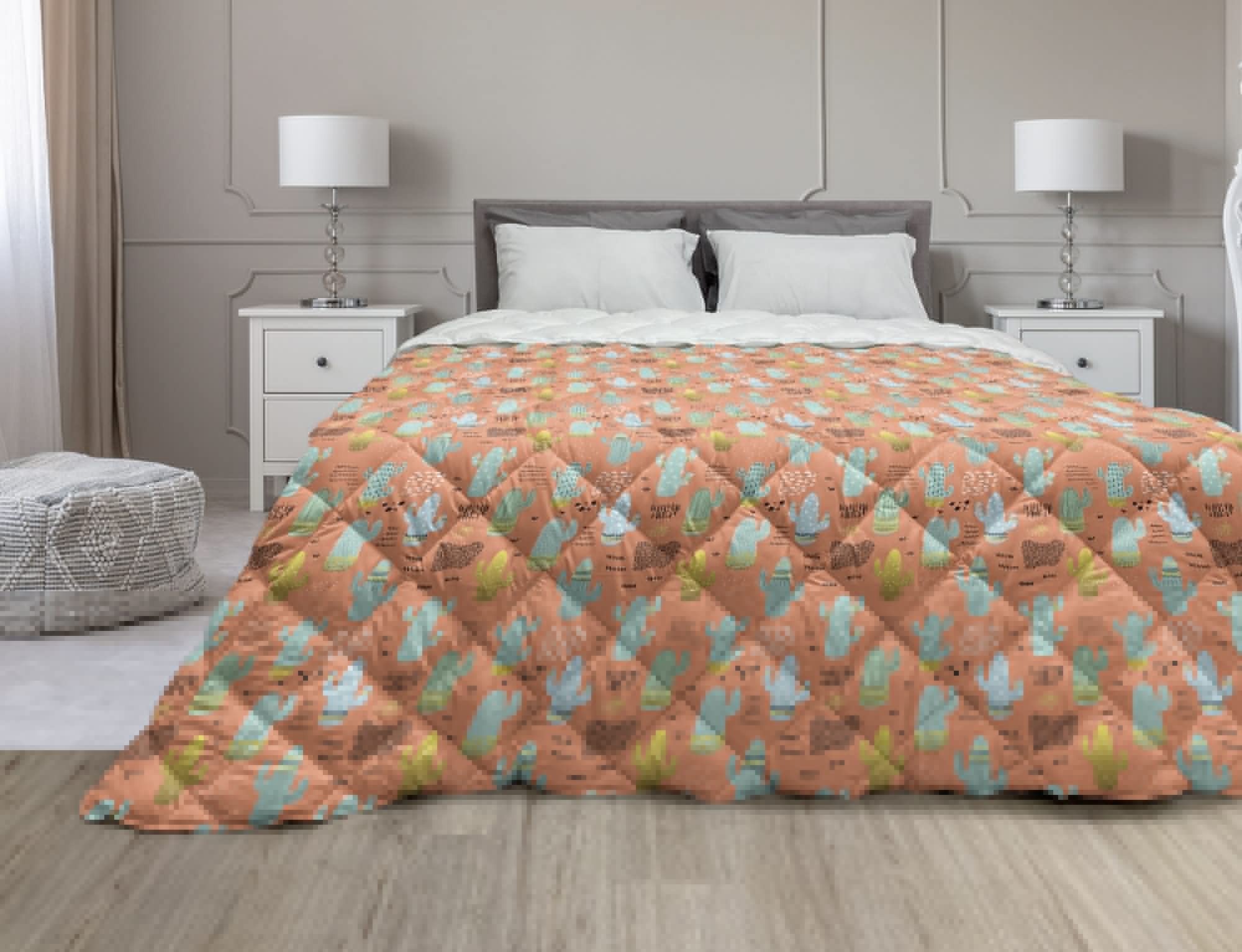 Ambesonne Floral Country Down Alternative Comforter - Funny Cartoon Striped Cactus Design, All-Season Microfiber Quilt, Twin XL Size in Dark Peach & Multicolor - Perfect for Bedroom Decor, Guest Room, Dormitory & Cozy Home Styling