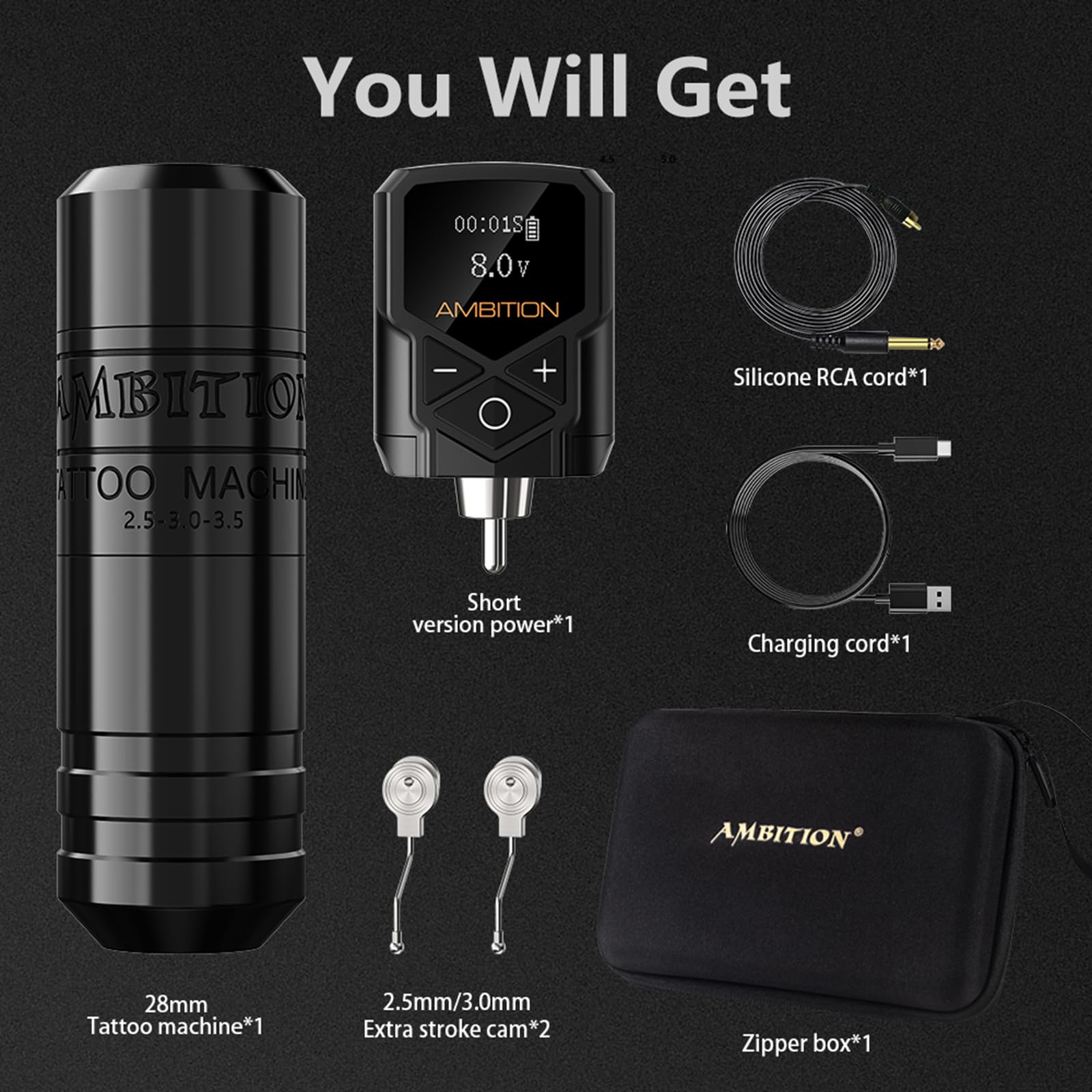 Professional Rotary Tattoo Machine Kit - Ambition Torped Tattoo Pen with Brushless Motor & 1800mAh Power Supply | Complete Cartridge System for Tattoo Artists | Perfect for Studio Work & Professional Tattooing