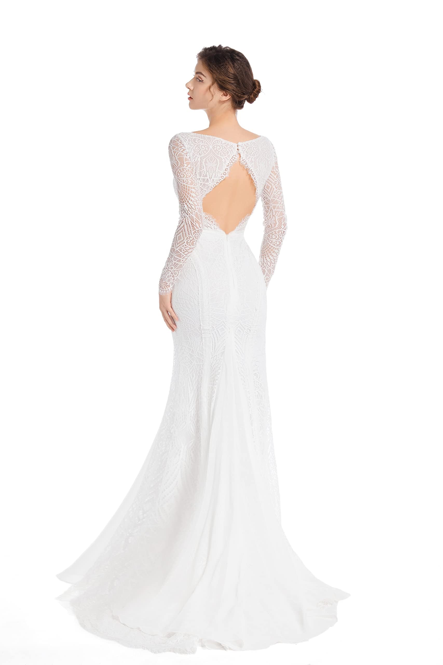 Elegant Mermaid Wedding Dresses for Bride - Boho Lace Long Sleeve Open Back Bohemian Gown | Perfect for Beach, Garden & Vintage Theme Weddings