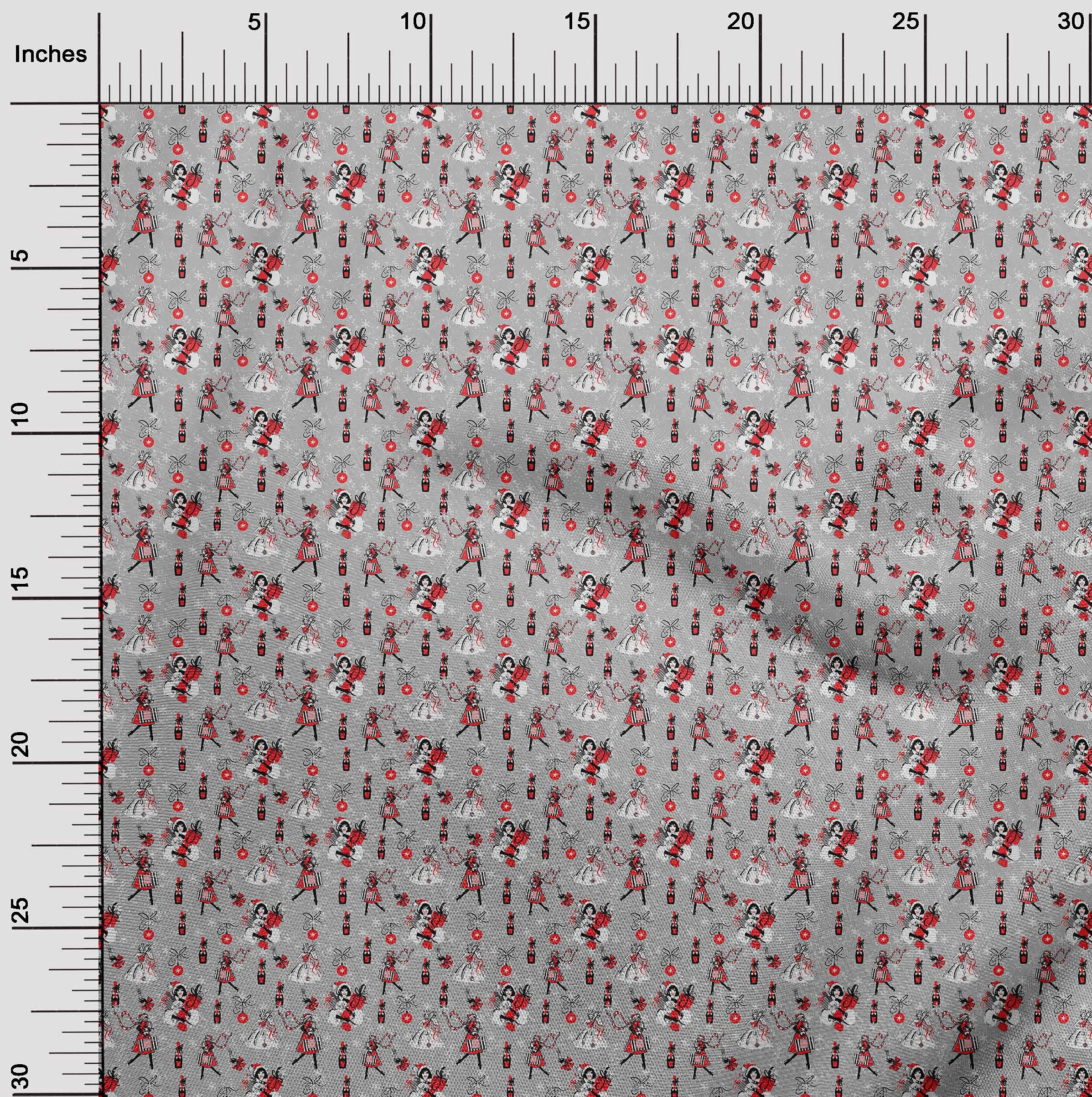 oneOone Polyester Spandex Gray Christmas Print Fabric by The Yard - 56 Inch Wide Stretch Material for Holiday Dresses, Skirts & DIY Crafts