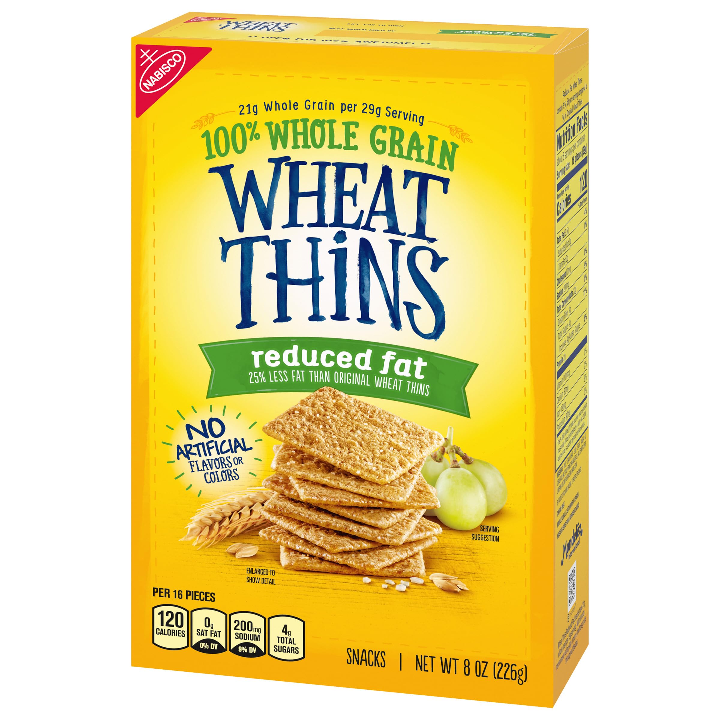 Wheat Thins Reduced Fat Whole Grain Wheat Crackers - Healthy Snack for Kids & Adults - 8 oz Pack - Perfect for Lunchboxes, Office Snacks & Party Platters
