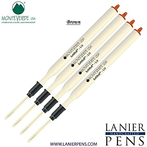 Monteverde® Soft Roll™ Ballpoint L13 Ink Refills 4-Pack - Compatible with Lamy® Style Pens - Brown Medium Tip 0.7mm - Perfect for Office, School & Everyday Writing