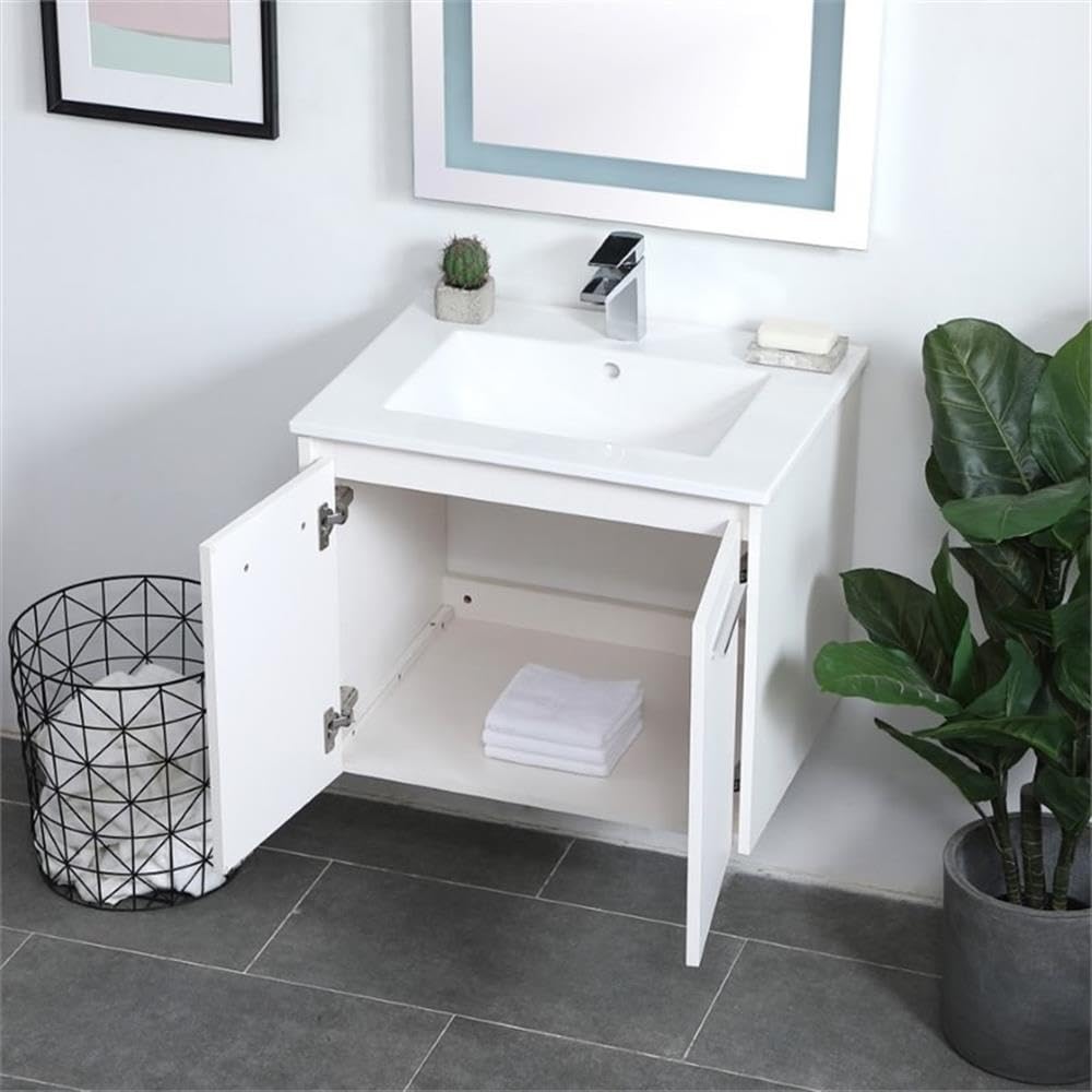 Rasina 24 Inch White Single Porcelain Top Floating Bathroom Vanity - Modern Space-Saving Design for Small Bathrooms & Powder Rooms