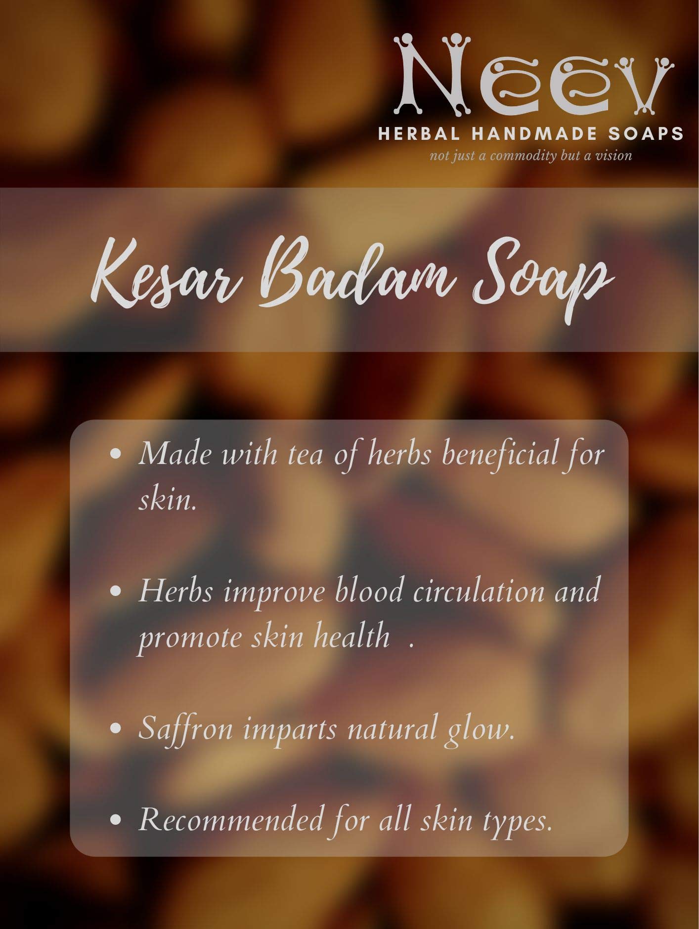 Neev Kesar Badam Soap for Radiant Skin - 75g Royal Glow Face & Body Cleanser | Natural Saffron & Almond Soap for Daily Skincare & Luxury Bathing