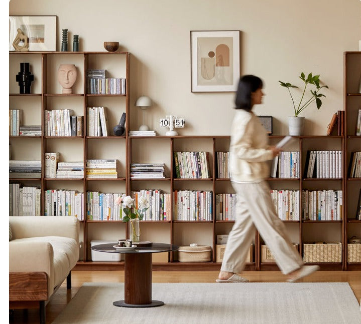 Solid Black Walnut Wood Bookshelf with Free Lattice Combination - Stylish Storage for Home Office, Living Room & Library