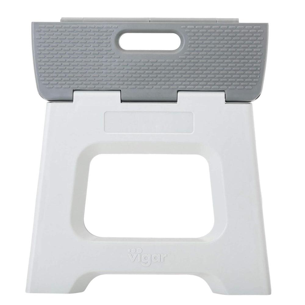 Vigar 27cm Compact Folding Step Stool - Lightweight Portable Step Ladder for Home, Kitchen, Bathroom & Kids - Non-Slip Grey Stool for Easy Storage & Space Saving