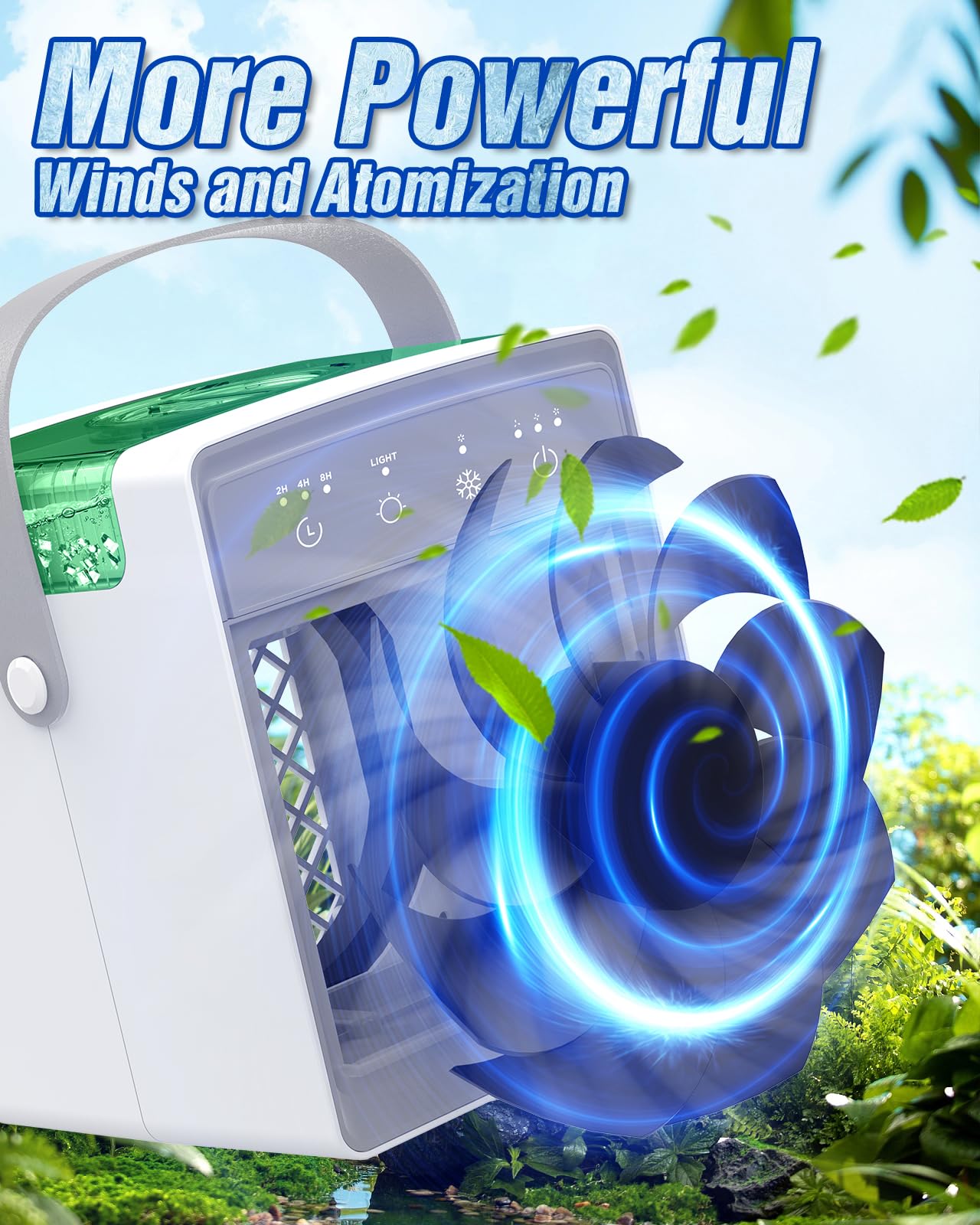Portable Air Conditioner with 3 Wind Speeds & 7 LED Lights - 4-in-1 Evaporative Cooler with 300ml Large Water Tank - Mini AC Unit for Bedroom, Home, Office, Car, Camping - Stay Cool Anywhere