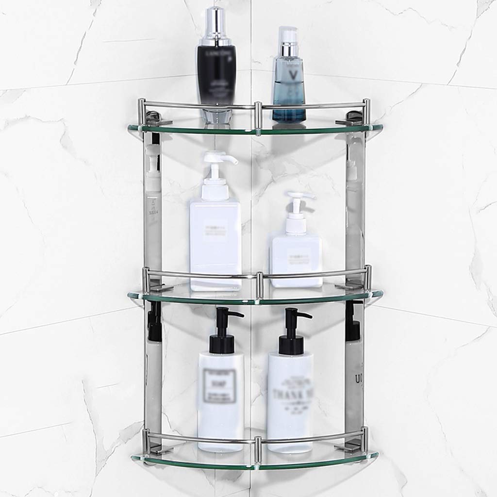 Glass Triangle Bathroom Shelf - Wall-Mounted Corner Storage for Shower & Kitchen