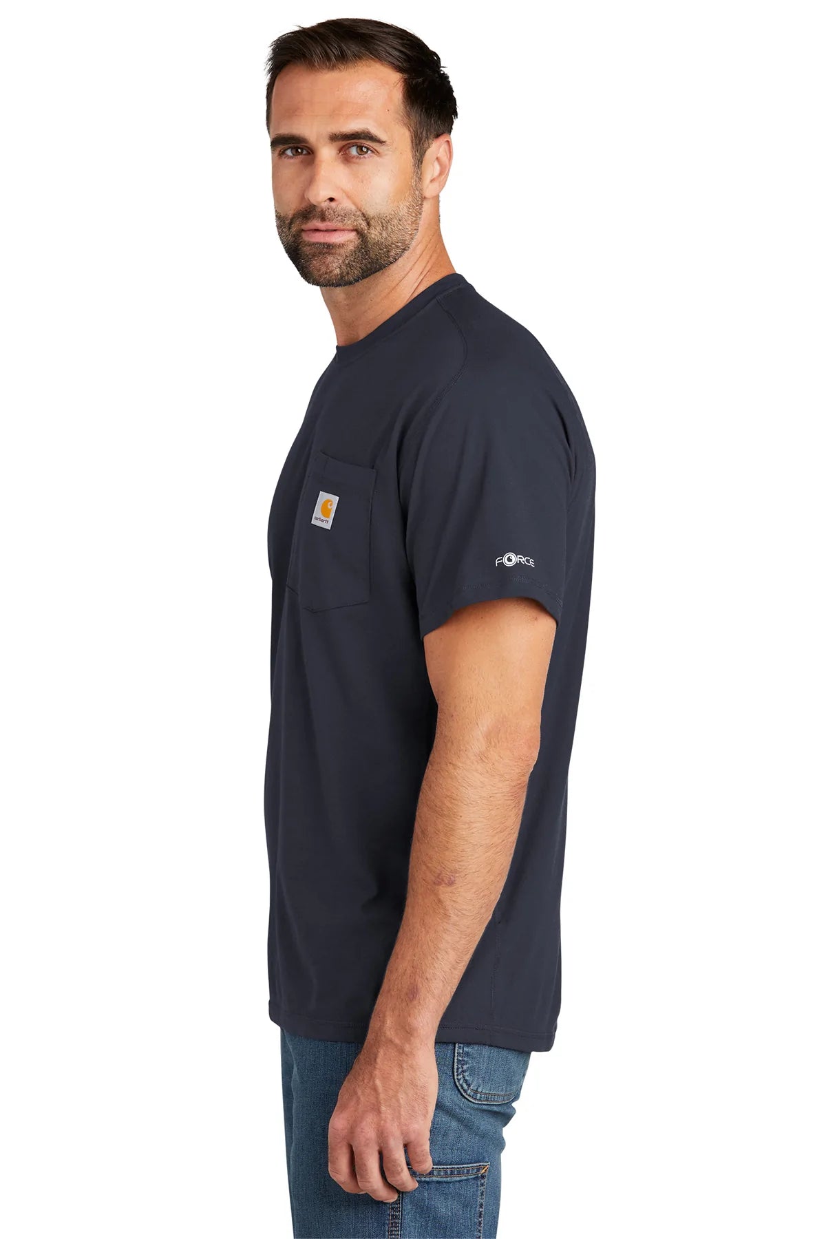 Carhartt Force Custom Pocket T-Shirt for Men - Comfortable Navy Work Shirt with Utility Pockets - Ideal for Construction, Outdoor Work & Casual Wear
