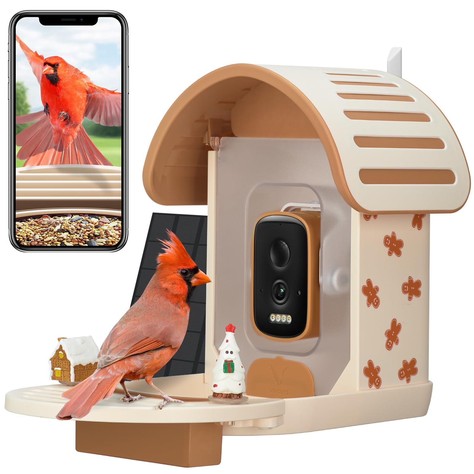 VINGUYS® Smart Bird Feeder with Camera - AI Bird Species Recognition, 2.5K UHD Auto-Capture, Solar Powered (Gift Pack Included) | Perfect for Bird Watching, Nature Lovers & Unique Gifts for Garden Enthusiasts