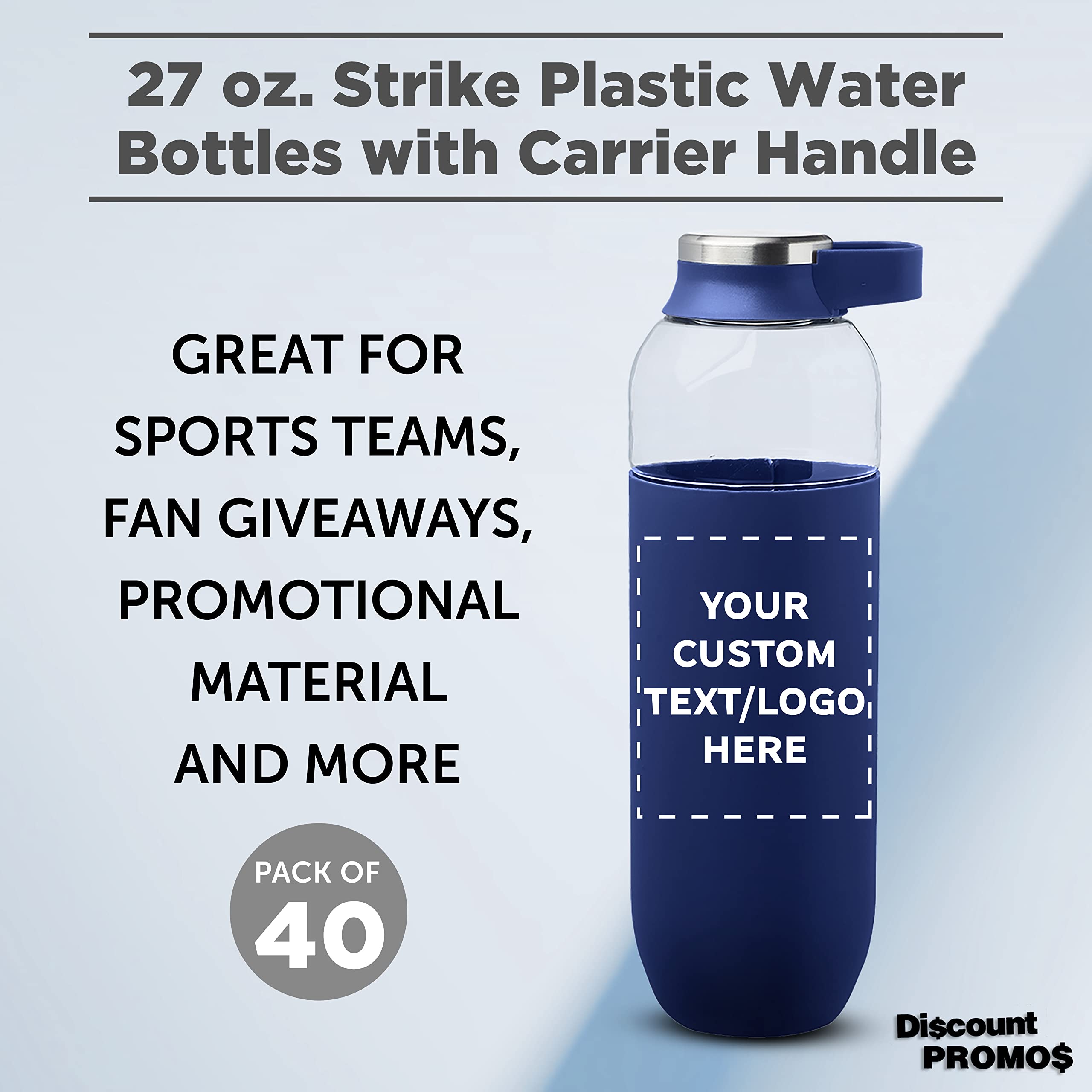 Custom 27oz Plastic Water Bottles with Handle - Bulk Pack of 40 Reusable Sports Bottles for Gym, Hiking & Cycling - Personalized Navy Blue Water Bottles for Schools, Events & Team Promotions