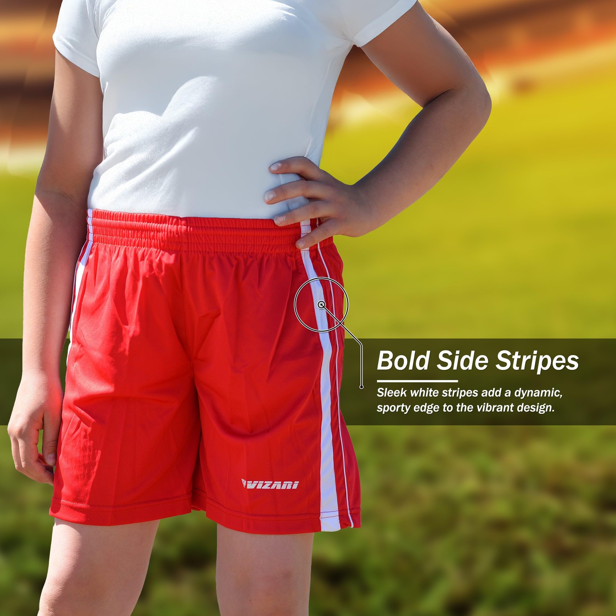 Vizari Athletic Shorts for Men & Women | Breathable Polyester Sports Shorts for Soccer, Gym, Running, Workout & Training | Lightweight Comfort for Active Lifestyles