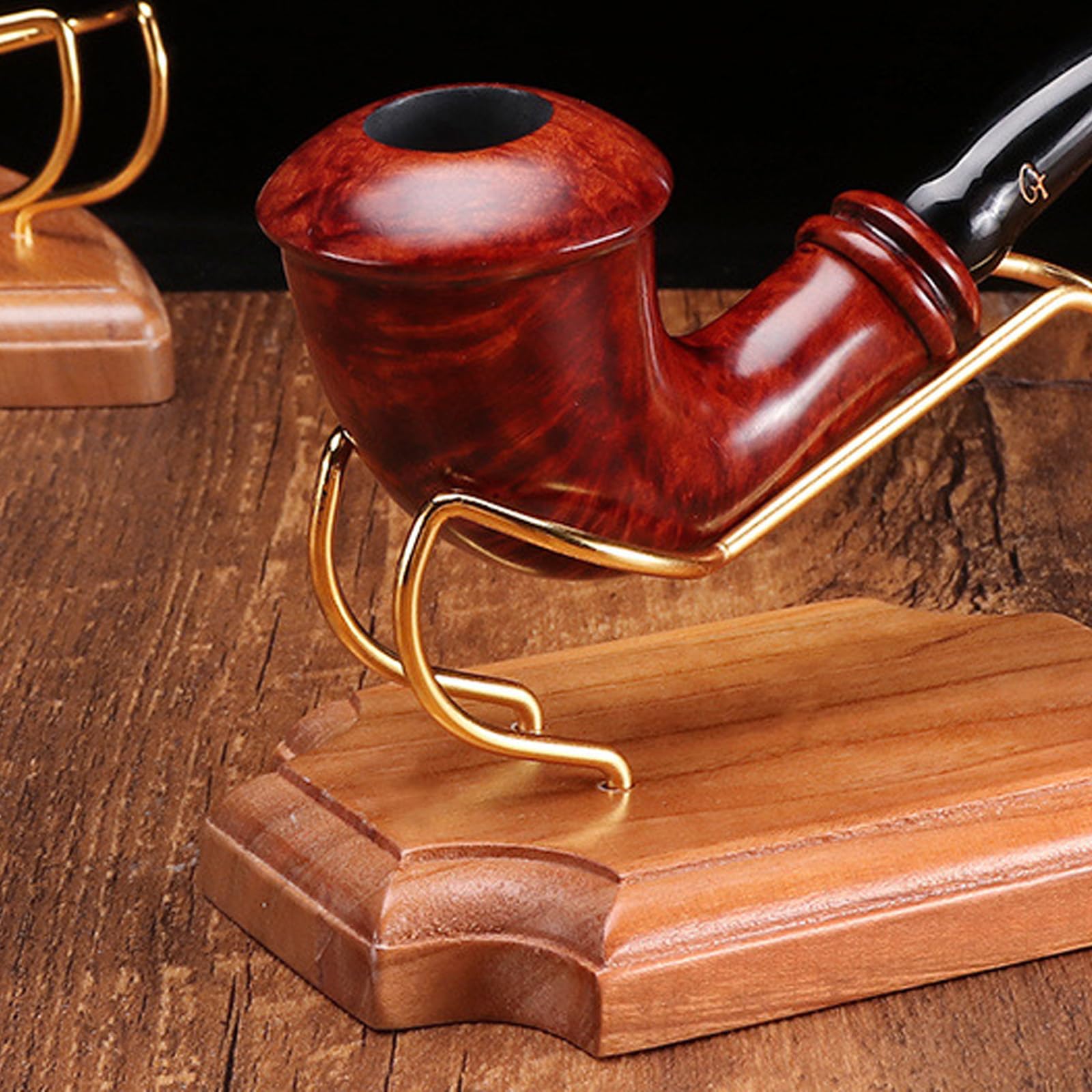 Premium Dual Wooden Tobacco Pipe Stand Holder with 2 Metal Slots - Elegant Pipe Display & Storage for Home, Office, or Smoking Lounge - Perfect Gift for Pipe Collectors & Enthusiasts