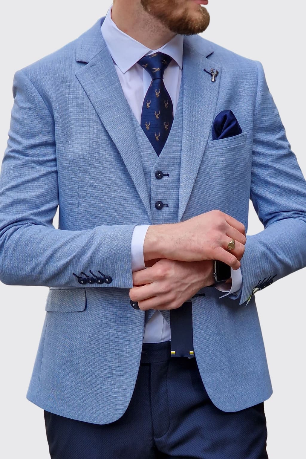 Cavani Miami Sky Blue Suit with Navy Trousers for Men | Premium Slim Fit Business Suit | Perfect for Weddings, Business Meetings & Formal Events