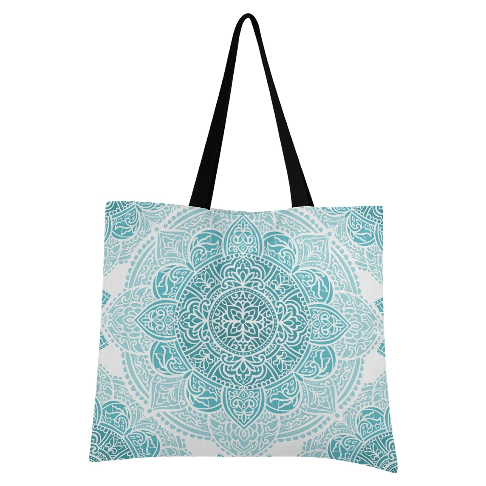 Turquoise Mandala Canvas Tote Bag - Large Reusable Heavy Duty Shoulder Bag for Women | Beach, Shopping, Travel & Grocery Essentials | Eco-Friendly Handbag & Beach Pouch