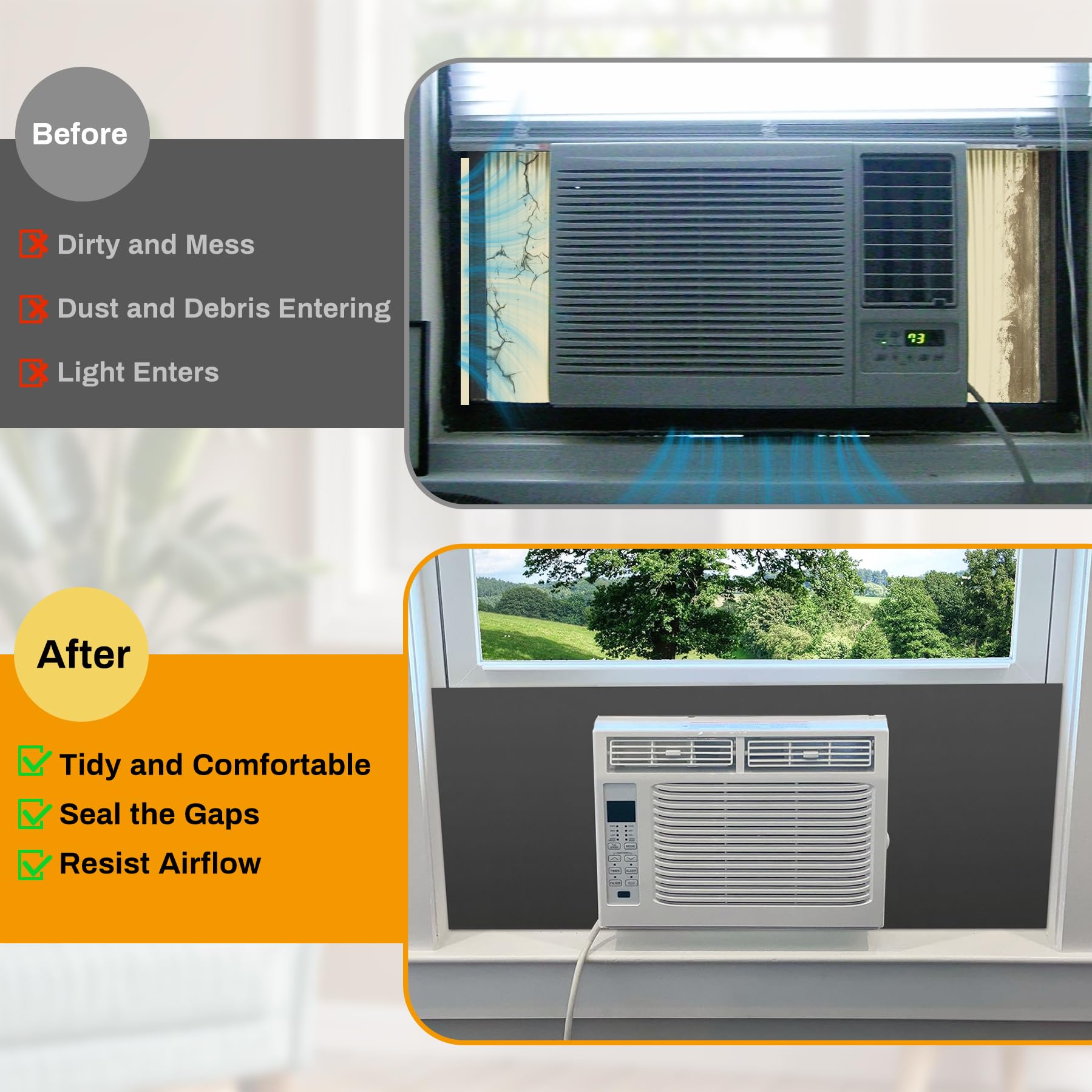 Window Air Conditioner Foam Insulation Panels - Black AC Side Panels for Indoor Window AC Units | Summer & Winter Heat/Draft Seal Cover | Energy Saving Home & Office Use