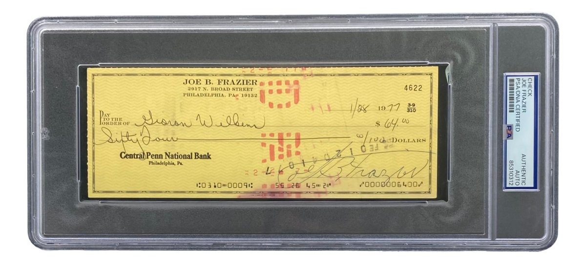 Joe Frazier Autographed Boxing Memorabilia - PSA/DNA Certified Signed Bank Check #4622 | Collectible Sports Memorabilia for Boxing Fans and Memorabilia Collectors