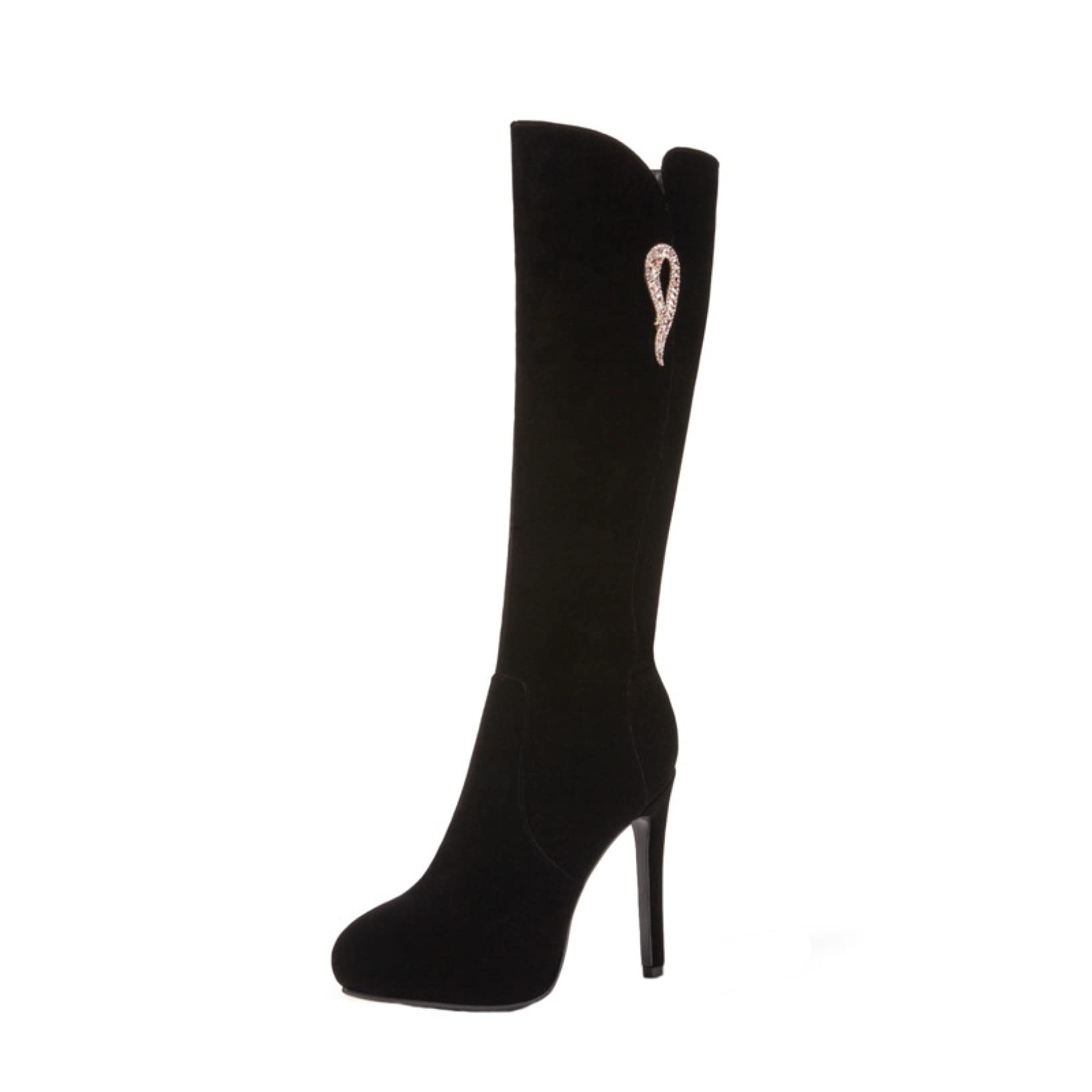 Women's Classic High Stiletto Heels Knee High Boots - Autumn Suede Pointy Toe Zipper Fashion Boots for Prom, Party & Night Out - Black