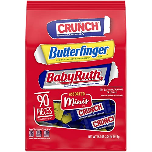 Butterfinger & Co. Bulk Chocolate Candy Bag - 35.9 oz, 90 Count Variety Pack with Mini Butterfinger, Crunch & Baby Ruth Milk Chocolate Bars | Perfect for Halloween, Party Favors, Office Snacks & Gift Baskets