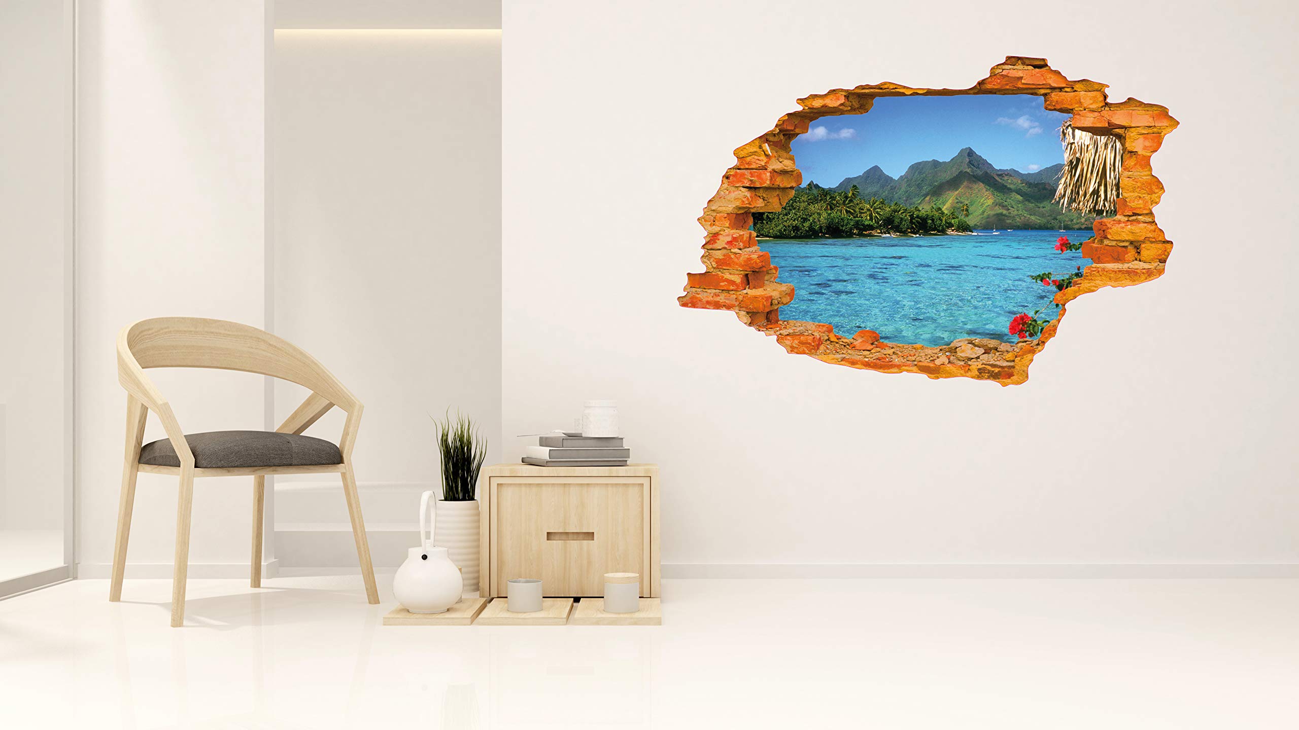 Beach Wall Decal Peel and Stick - Ocean Seascape with Mountain View Landscape Wall Sticker - Nature Themed Removable Wall Mural for Home & Bedroom Decor (30