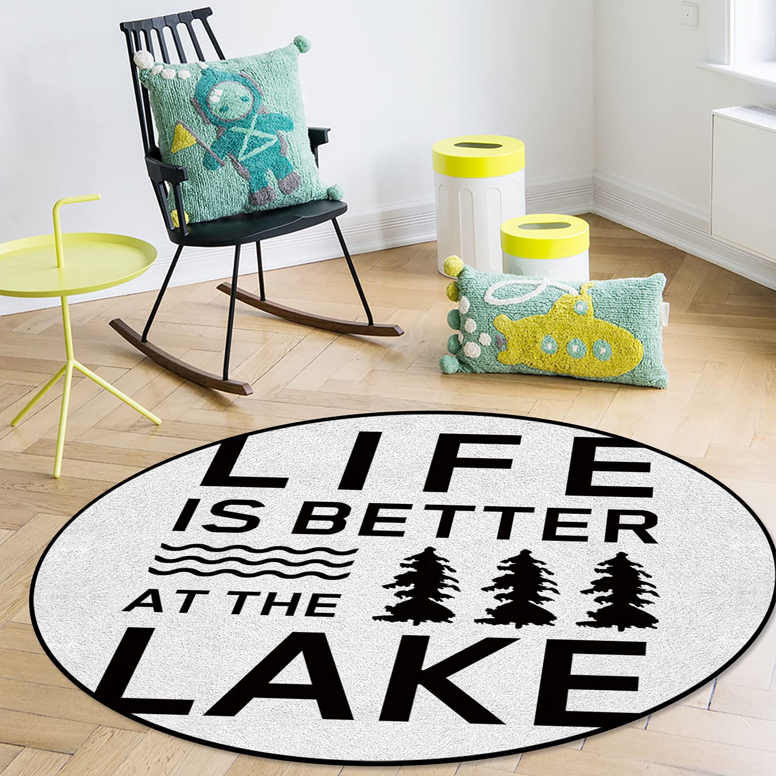 Savannan 5 ft Round Non-Slip Area Rug - Soft Sponge Accent Carpet for Living Room, Bedroom, Dorm Decor - Lake Summer Theme - Perfect for Cozy Home, Vacation House & Lakeside Cabin Decor
