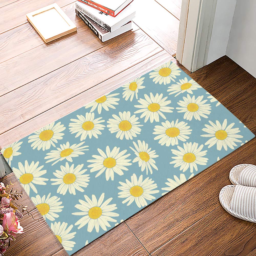 Non-Slip Cartoon Doormat 23.6x15.7 Inch - Absorbent Front Door Mat with Hand-Painted Daisy Design for Entryway, Indoor Use - Perfect for Home, Apartment & Office Decor