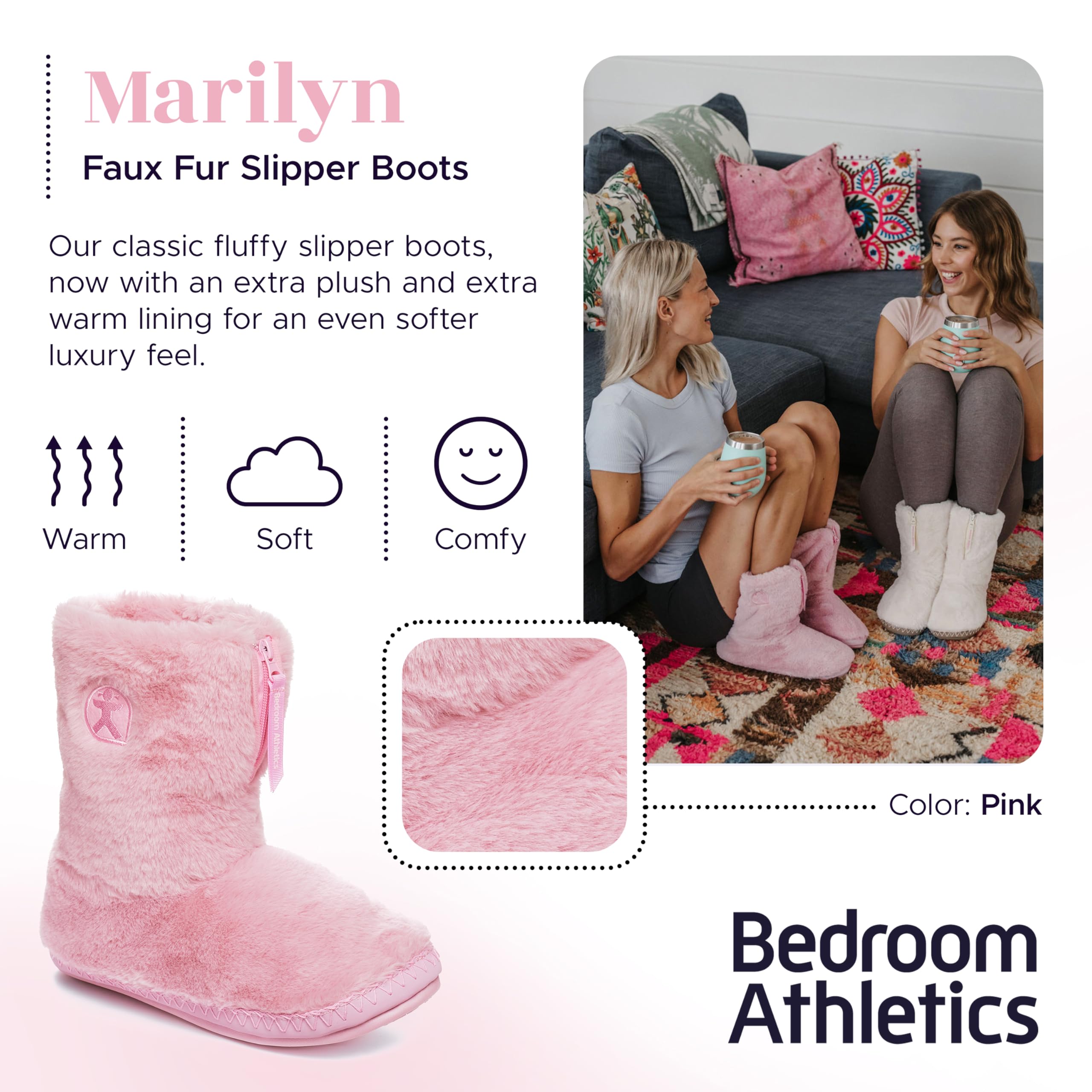 Cozy Women's Faux Fur Memory Foam Slipper Boots - Warm Indoor/Outdoor House Shoes with Non-Slip Outsole & Zip Up Closure (Machine Washable) - Perfect for Winter Comfort at Home, Office or Quick Outdoor Errands - Marilyn Style