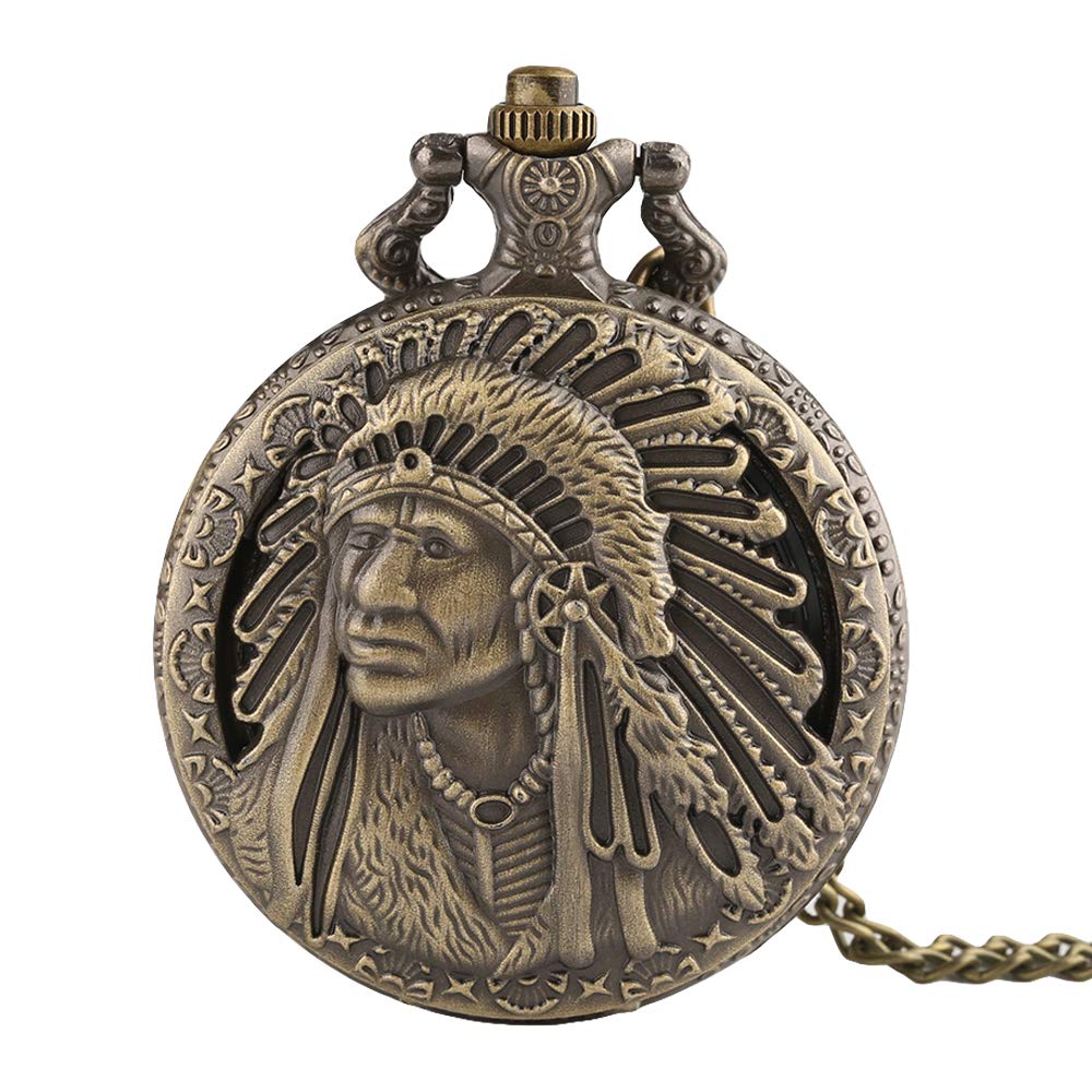 Vintage Native American Pocket Watch for Men - Quartz Necklace Chain Gift for Collectors & Gifts