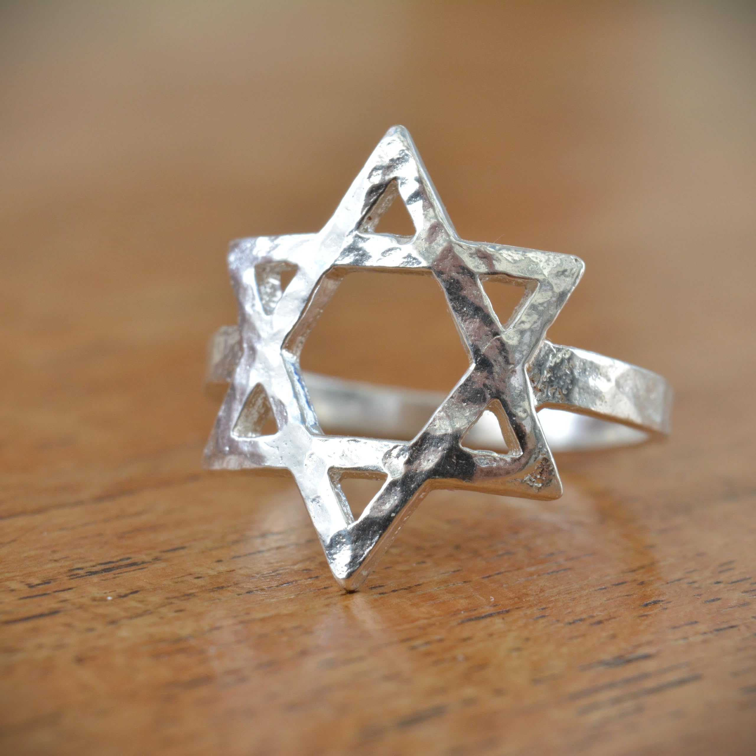 925 Sterling Silver Star of David Hammered Ring - Jewish Magen David Stackable Ring for Women, Size 8 | Non-Tarnish Religious Jewelry for Everyday Wear, Gift Giving & Special Occasions