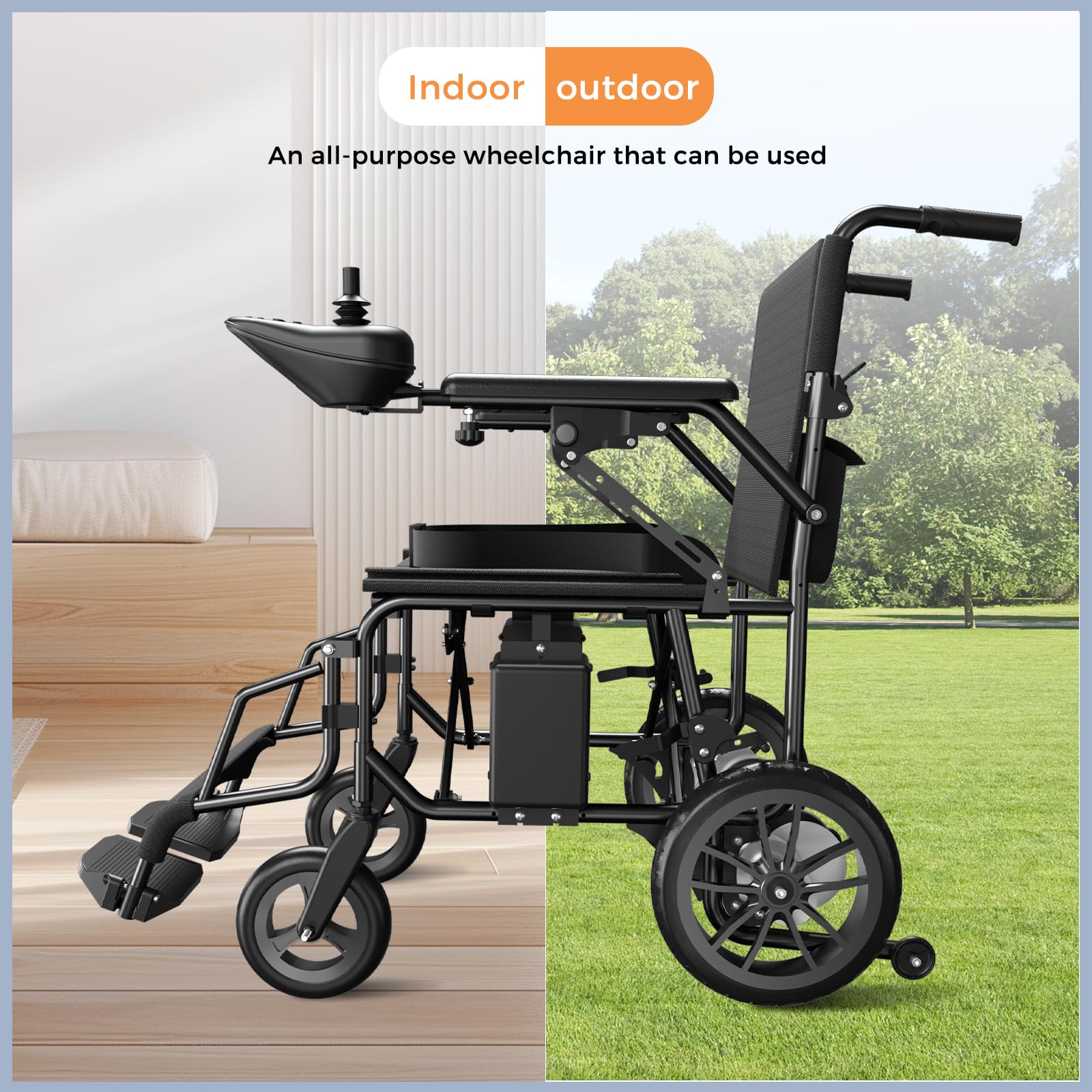 Foldable Electric Wheelchair for Adults & Seniors - Long Range All-Terrain Mobility Scooter with Intelligent Controls | Perfect for Outdoor Adventures, Shopping & Daily Commuting (Black)