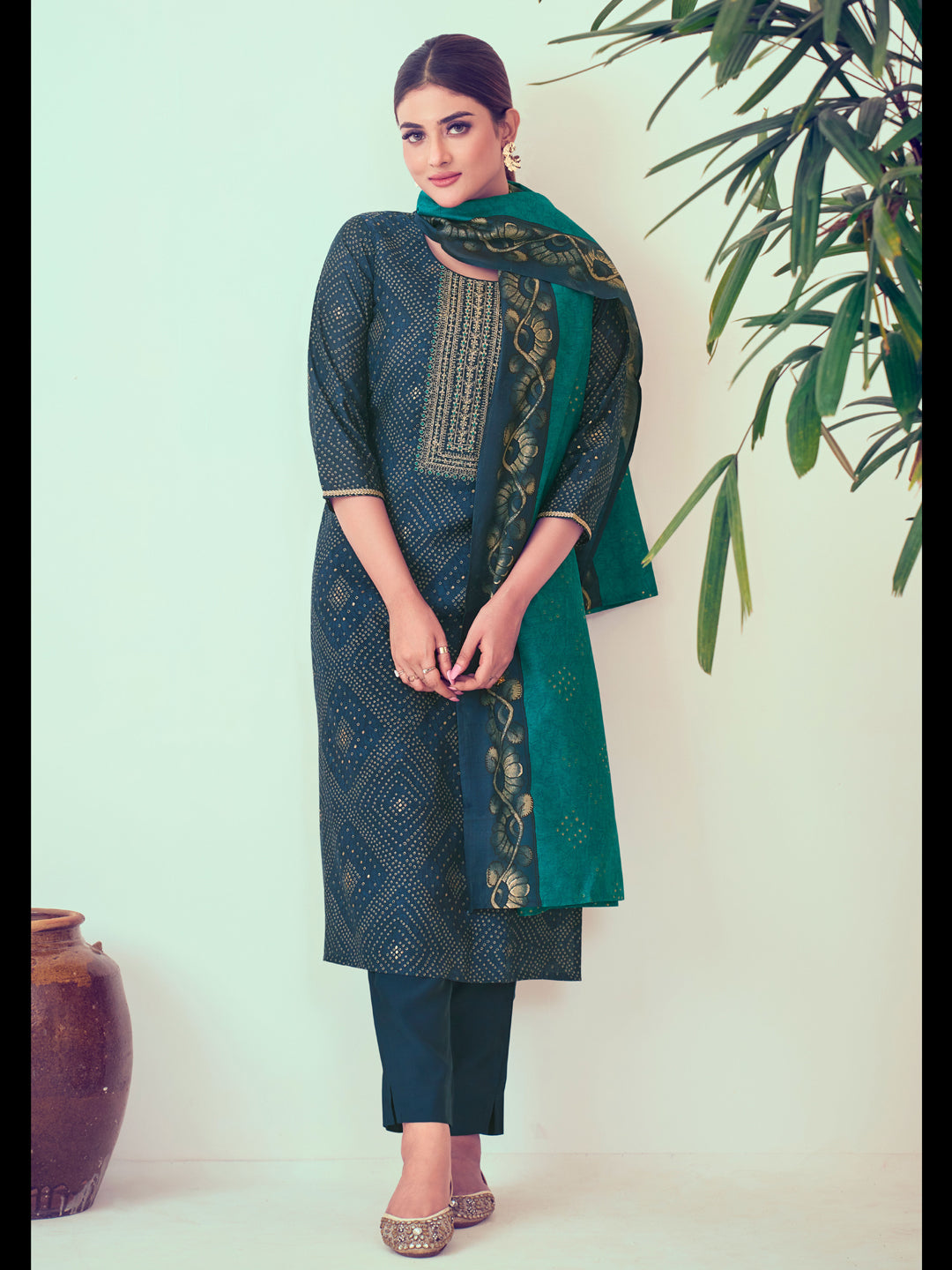 Stylish Blue Designer Pant Suit with Printed Embroidery - Elegant Women's Formal Wear for Office, Parties & Special Occasions