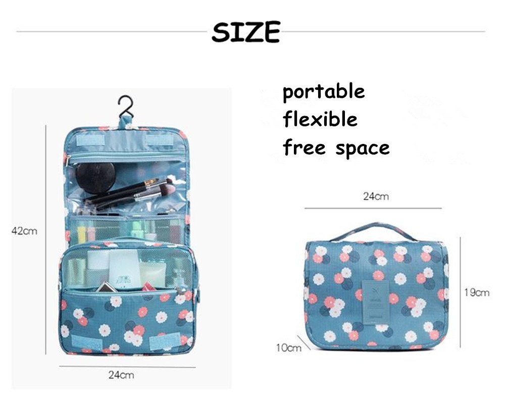 King&Pig Waterproof Hanging Toiletry Bag - Multifunctional Travel Cosmetic Organizer for Makeup, Toiletries & Essentials - Perfect for Camping, Gym, Business Trips & Vacation (Navy Star)
