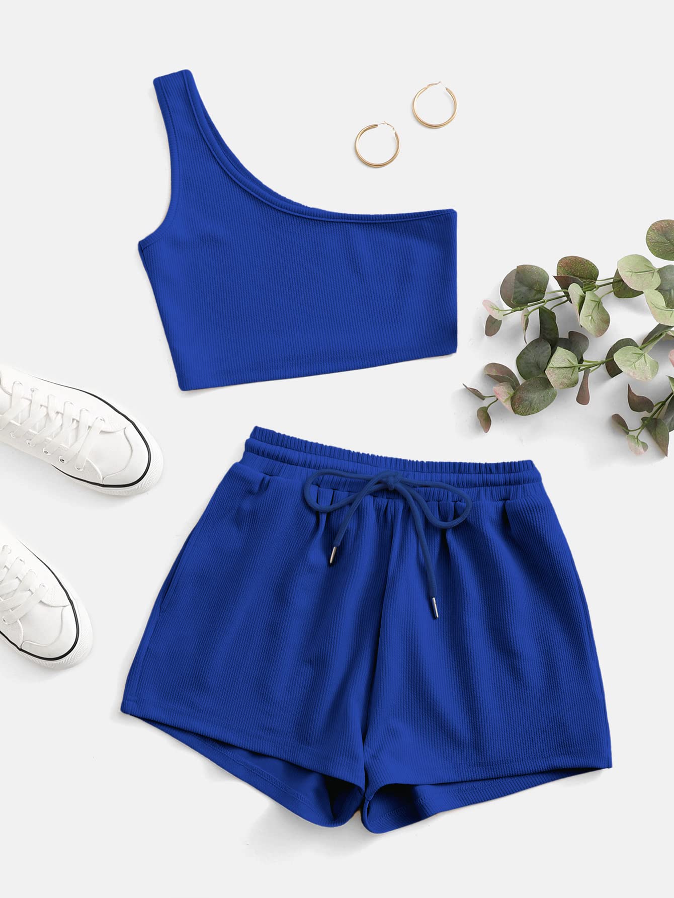 Verdusa Women's One Shoulder Tank Top & Lounge Shorts 2-Piece Tracksuit Set - Comfortable Workout Outfit for Yoga, Gym & Casual Wear