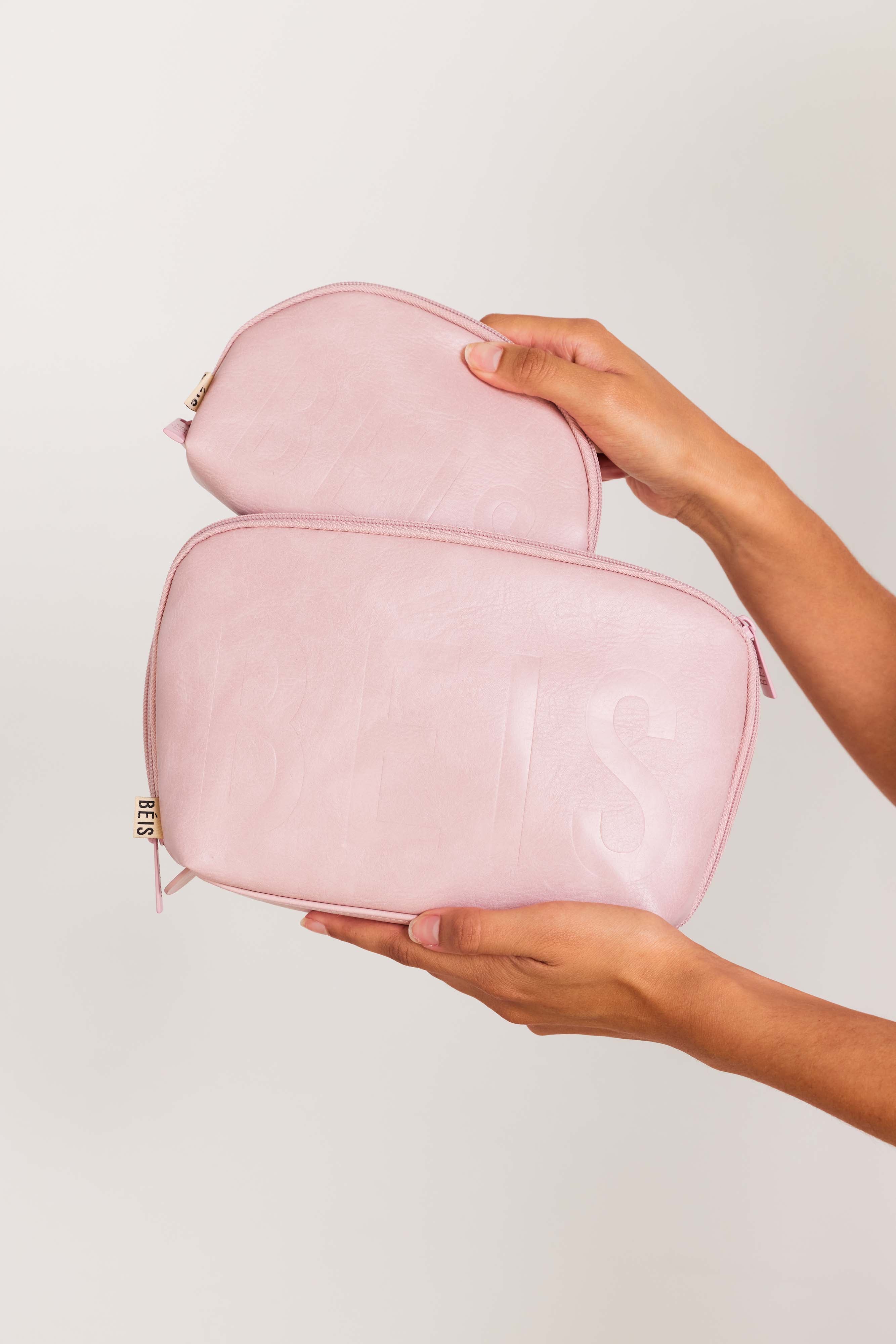 Premium Atlas Pink Cosmetic Pouch Set - Travel Makeup Organizer for Women | Waterproof & Durable Beauty Case for Toiletries, Brushes & Essentials