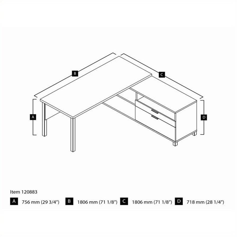 Atlin Designs Modern L-Shaped Desk with Legs - White & Bark Grey Finish for Home Office, Gaming, and Workspace Setup