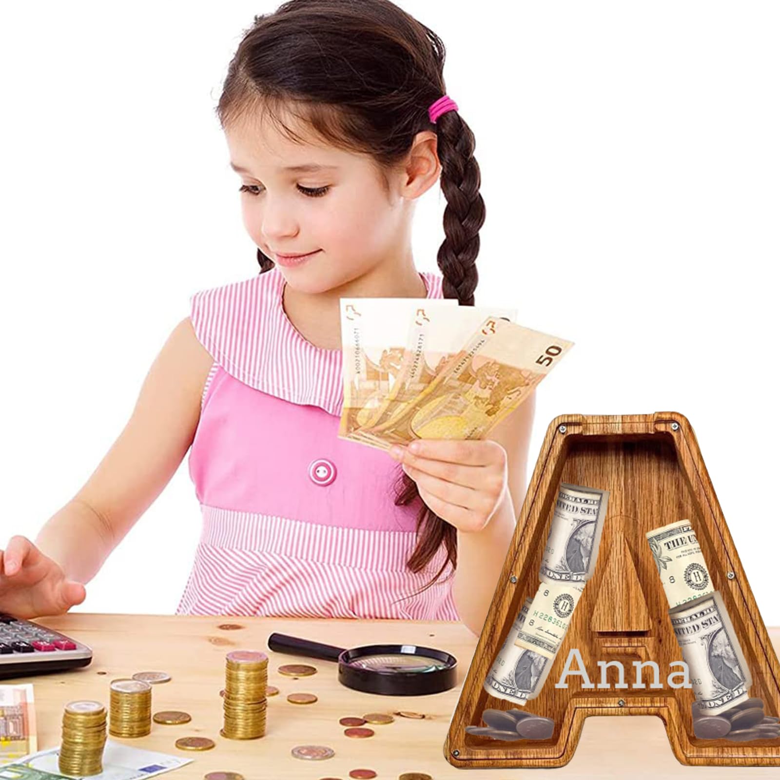 Custom Personalized Letter Piggy Bank - Engraved Money Box for Coins & Savings - Unique Christmas Birthday Gift for Adults, Boys & Girls - Home Decor & Savings Motivator for Kids' Rooms, Offices & Gifts