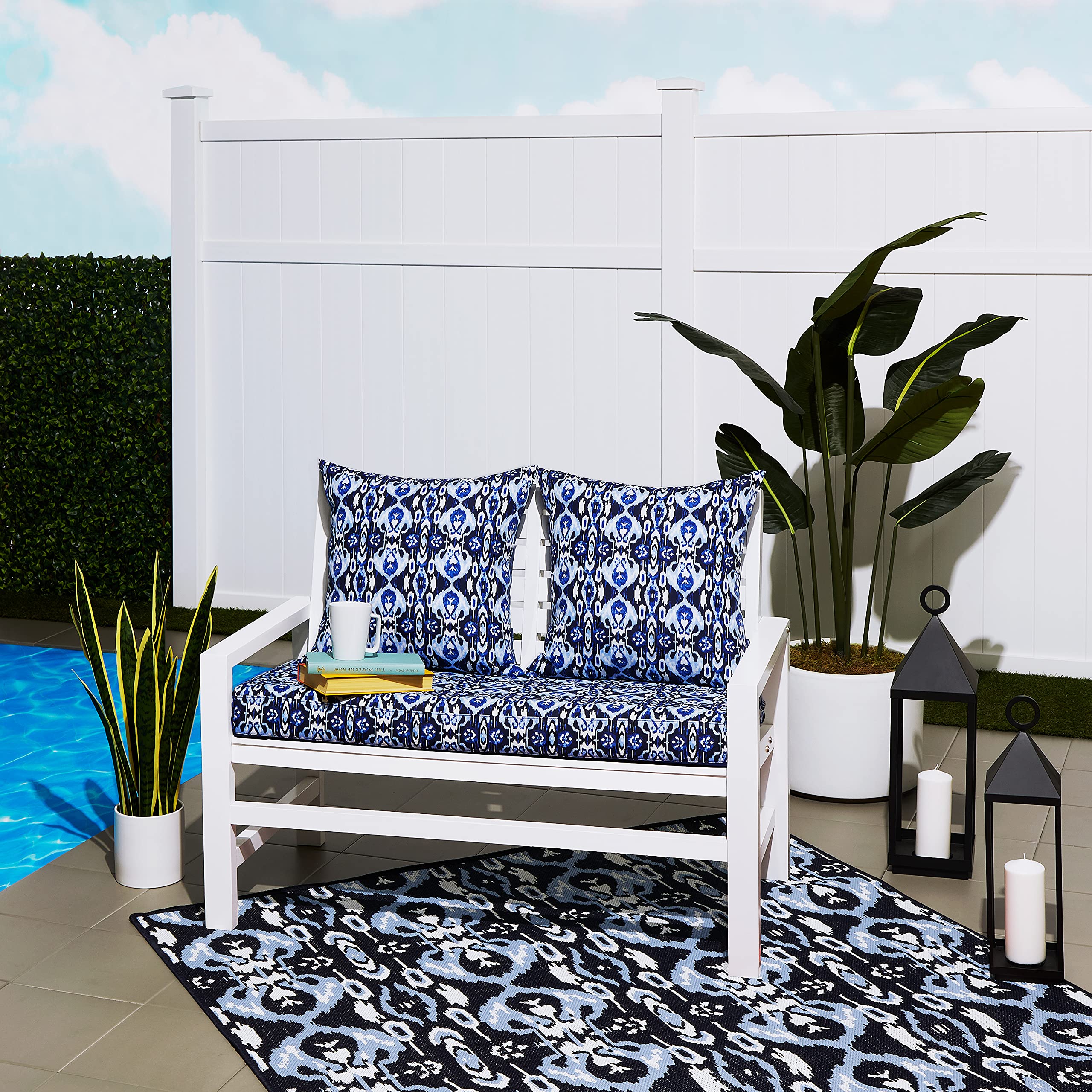 Vera Bradley Water-Resistant Patio Bench Cushion 54 x 18 x 3 Inch - Ikat Island Pattern Outdoor Furniture Cushion for Garden, Deck, Porch & Poolside Seating