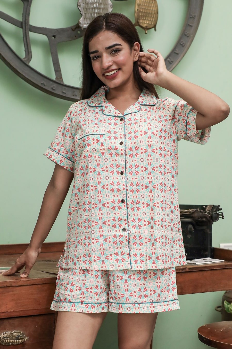 Silky Plateau Azofree Handblock Printed Pure Cotton Night Suit for Women | Soft & Breathable Sleepwear Set | Perfect for Relaxing at Home or Comfortable Nighttime Wear