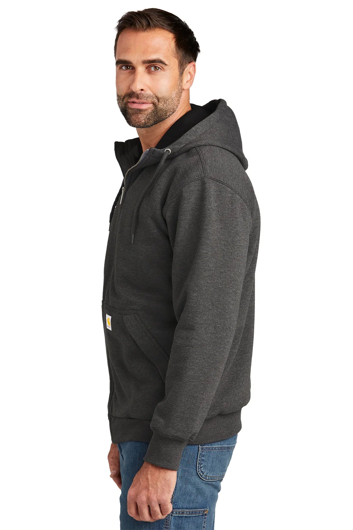 Carhartt Thermal Lined Custom Zip Up Hoodie - Carbon Heather | Men's Winter Work Jacket for Construction & Outdoor Activities