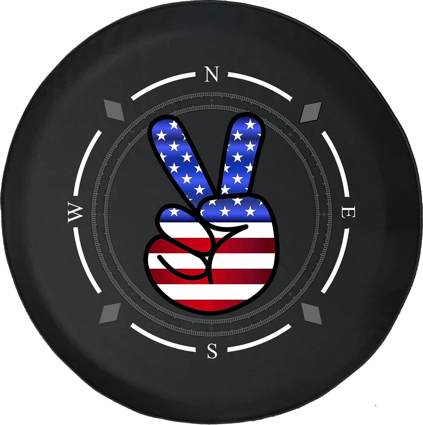 American Flag & Peace Sign Spare Tire Cover with Compass Design - Universal Fit for SUVs, Trailers, RVs & Most Vehicles - Waterproof Wheel Protector for Outdoor Adventures & Road Trips