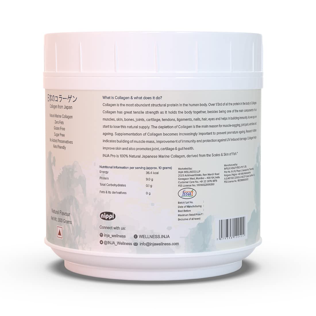 INJA Wellness Pro Marine Collagen Powder - Hydrolyzed Collagen Supplement for Women & Men | Supports Healthy Skin, Hair & Joints | Zero Sugar, Unflavored | 300g (30 Servings) | Perfect for Daily Wellness Routine & Anti-Aging Support