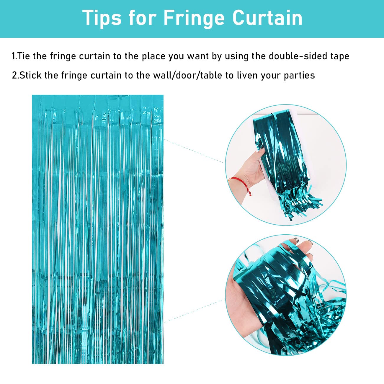 Teal Birthday Decorations for Girls - Happy Birthday Banner, Sash & Cake Topper Set, Turquoise Blue Metallic Tinsel Backdrop | Party Photo Booth Decor, Baby Shower, Gender Reveal Celebration