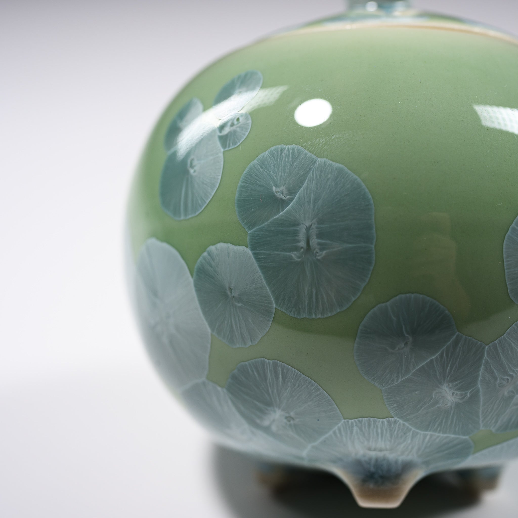 Premium Kyo Kiyomizu Ware Ceramic Incense Burner - Traditional Japanese Green Flower Glaze Design for Home Meditation, Yoga & Zen Decor