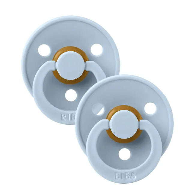 Bibs Original Color Collection Round Latex Pacifier 2-Pack - Baby Blue | Soothing Pacifier for Newborns & Infants | Perfect for Daycare, Travel & Bedtime