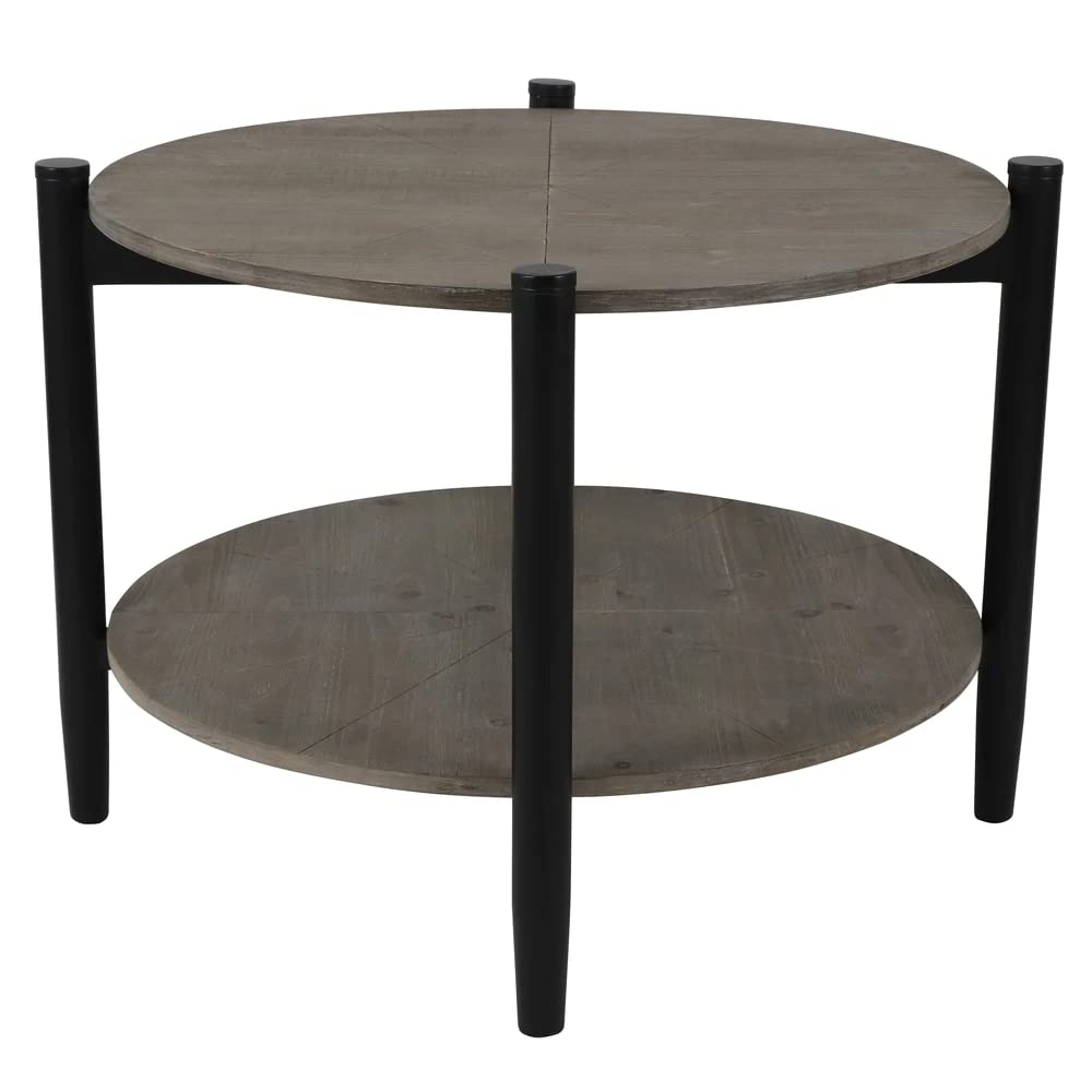 Decor Therapy Tonya 33-inch Black Round Wood Coffee Table with Shelf - Perfect for Living Room, Lounge & Home Decor