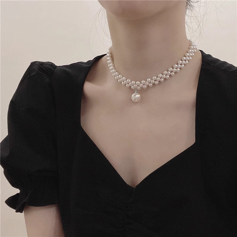 Elegant Pearl Drop Multi Strand Choker Necklace for Women | HN1362 | Perfect for Weddings, Parties & Special Occasions