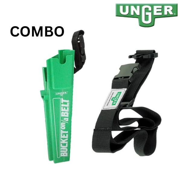 Unger Professional Web Tool Belt with Bucket Holster Combo - Heavy Duty Cleaning Belt for Window Washing, Construction & Painting - Perfect for Contractors and DIY Home Improvement Projects